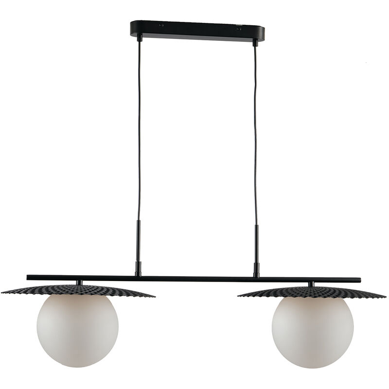 Image of Luce Ambiente E Design - Sospensione chaplin in metallo nero con due diffusori in vetro bianco - Nero