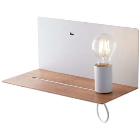 Fan Europe Flash - Estante para lámpara de pared USB Reading, blanco, madera, E27