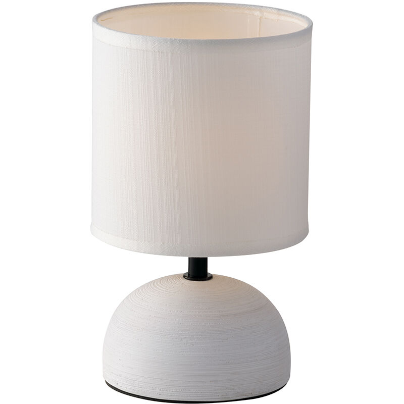 Image of Lampada da tavolo furore in ceramica bianca con paralume in tessuto - Bianco