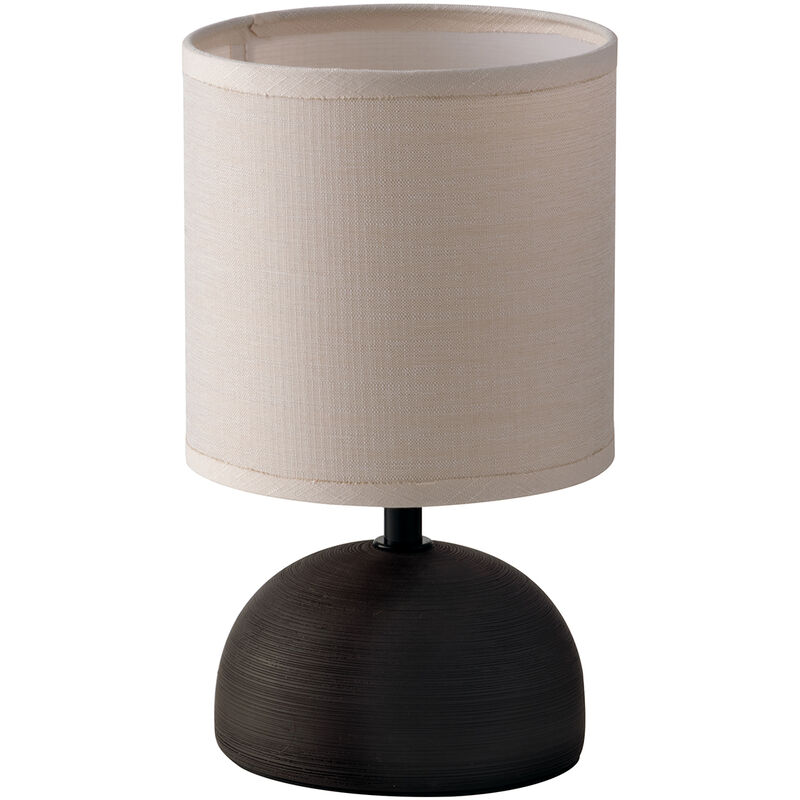 Image of Luce Ambiente E Design - Lampada da tavolo furore in ceramica marrone con paralume in tessuto - Marrone