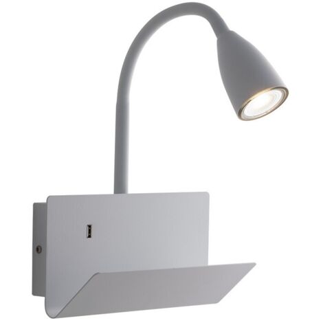 Fan Europe Gulp - Estante de lámpara de pared USB de lectura de brazo flexible, blanco, GU10
