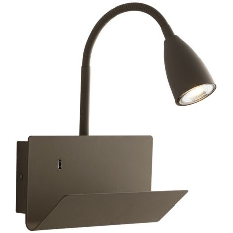 Fan Europe Gulp - Estante de lámpara de pared USB de lectura de brazo flexible, marrón, GU10