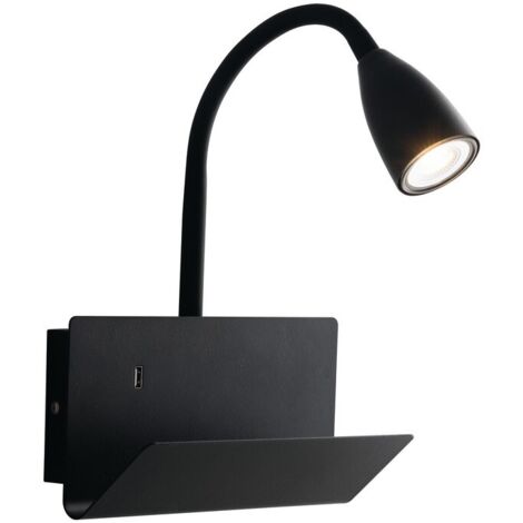 Fan Europe Gulp - Estante de lámpara de pared USB de lectura de brazo flexible, negro, GU10