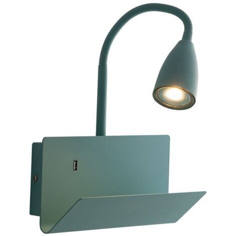 Fan Europe Gulp - Estante de lámpara de pared USB de lectura de brazo flexible, verde, GU10