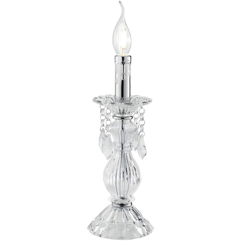 Image of Lampada da tavolo CRISTALLO in vetro cromato con pendenti in cristallo - Cromo