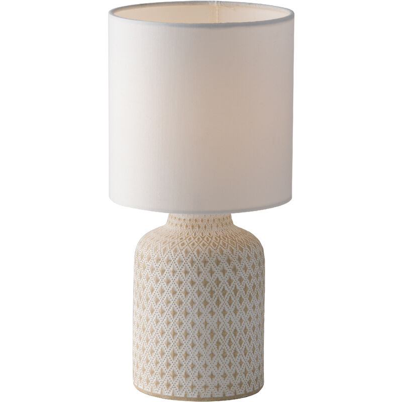 Image of Luce Ambiente E Design - Lampada da tavolo ravello in ceramica bianca con paralume in tessuto - Bianco