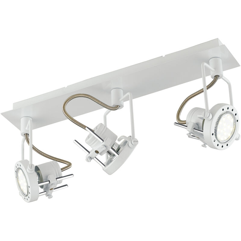 Spot techno in metallo bianco con tre punti luce