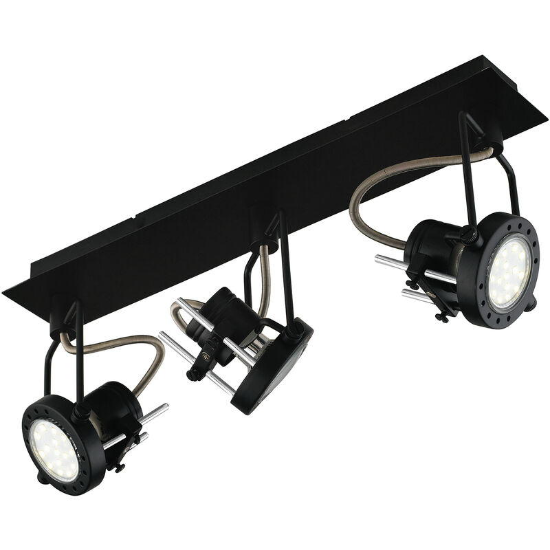 Spot techno in metallo nero con tre punti luce