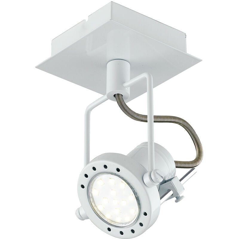 Spot techno in metallo bianco con un punto luce
