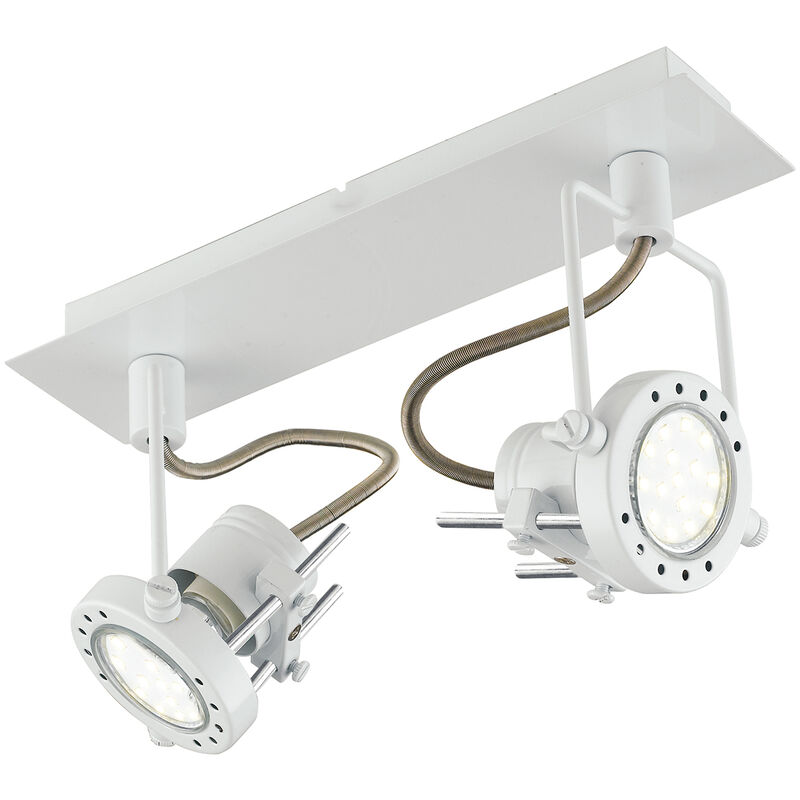 Spot techno in metallo bianco con due punti luce
