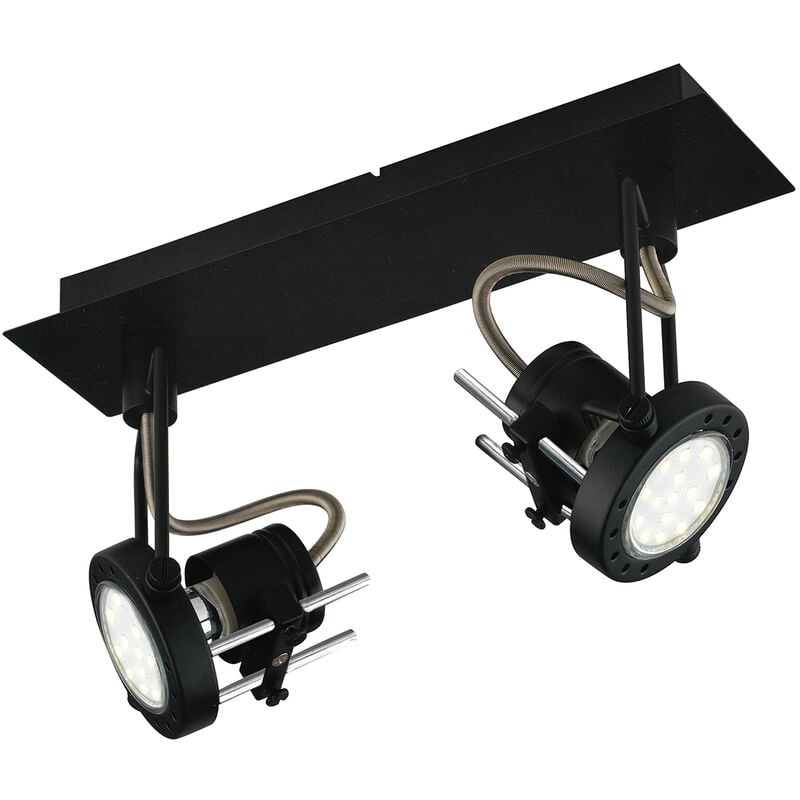 Spot techno in metallo nero con due punti luce