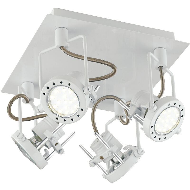 Image of Spot plafoniera techno in metallo bianco con quattro punti luce orientabili (lampadine inclusa) - Bianco