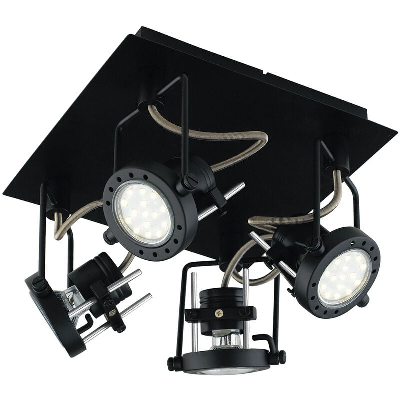 Spot plafoniera techno in metallo nero con quattro...