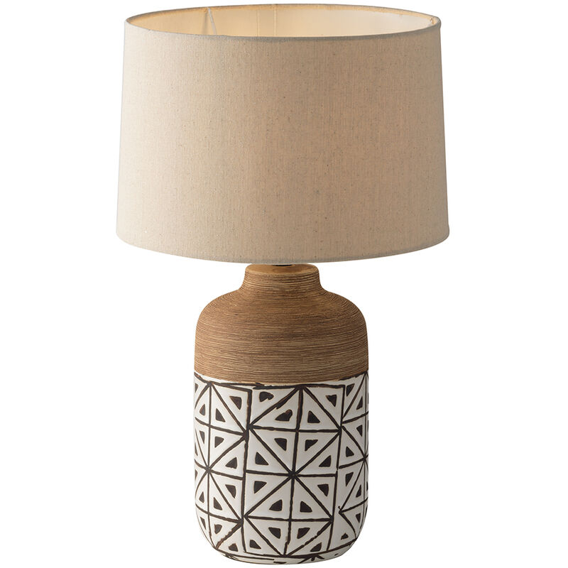 Image of Lampada da tavolo vietri marrone in ceramica con paralume in tessuto (1xE27) - Marrone
