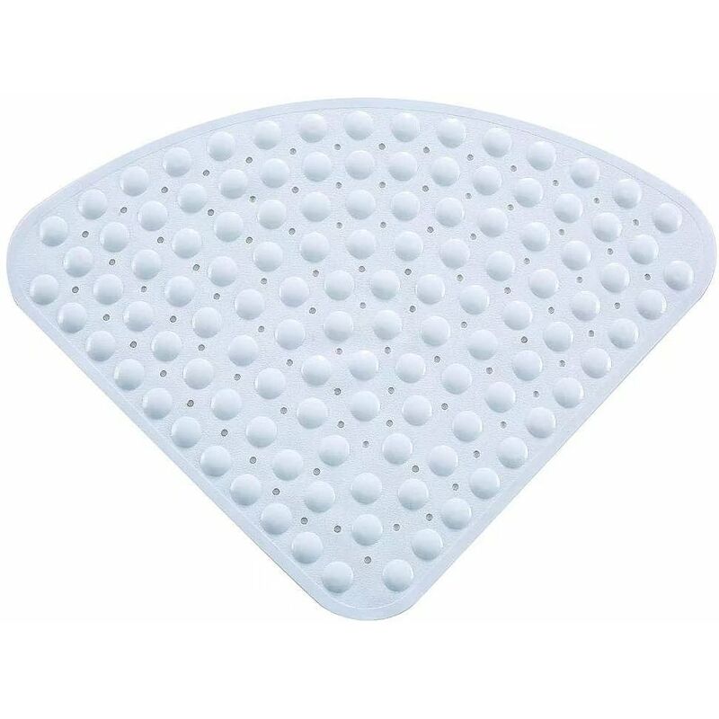 Fan Shaped Mold Proof Bath Mat - Non-slip Safety Mat - Rubber Corner with Drain Hole - for Shower - Light Blue