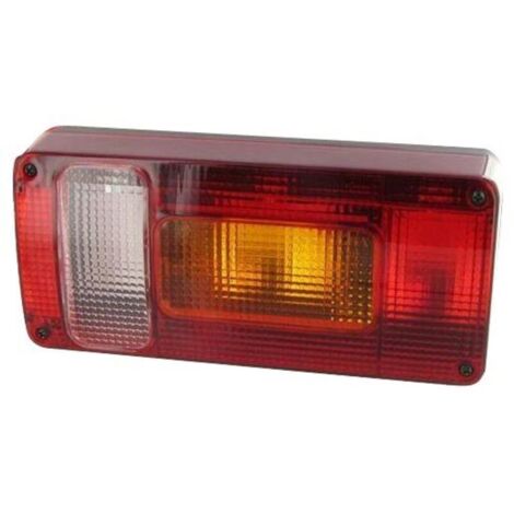 Fanale posteriore destro con 5 funzioni, rettangolare – Dimensioni 218 x 100 x 55 mm – Interasse fori di montaggio 155 mm – Luce di retromarcia e indicatore di direzione