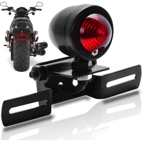 Fanale Posteriore Moto Con Lente Rossa, 12V - Luce Stop Per Bobber Chopper Custom - Supporto Metallico - copertina