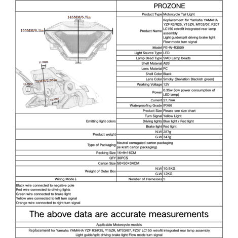 Fanale posteriore per moto con indicatori di direzione a LED, ricambio per Yamaha YZF R3 R25 Y15ZR MT07 FZ07 LC150