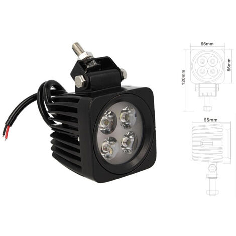 Fanale Quadrato Luci Diurne A Led Work Light Faro Da Lavoro 12V 24V 12W (4X3W) IP67 Bianco