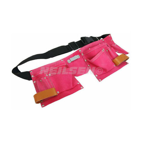 Fancy Dress Pink 11 Pocket Leather Double Tool Belt Builders Hammer Loop TB015