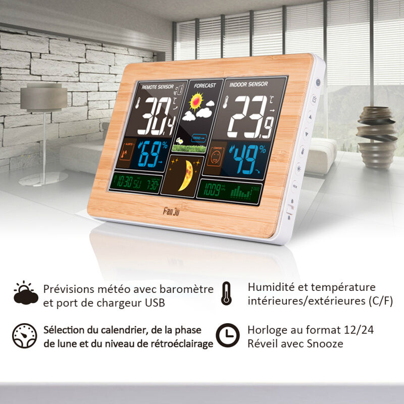 24H Station m/ét/éo sans Fil r/éveil thermom/ètre de Projection LCD /étanche num/érique color/é /écran PR de d/étection ext/érieure Pr/évision capteur Horloge Accueil hygrom/ètre 12H