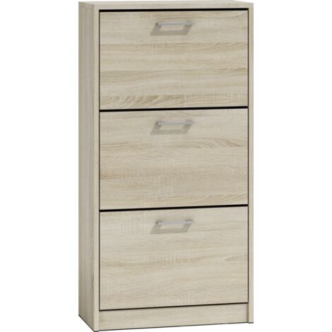 FANO - Meuble à chaussures style moderne - 116x60x28 cm - Rangement chaussures 3 portes 6 niches - Meuble d'éntrée Sonoma