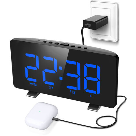 Fantablau Radio-réveil numérique FM avec effets lumineux, double alarme avec rappel d'alarme, volume réglable, 4 niveaux de luminosité réglables pour chambre, cuisine, bureau
