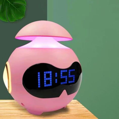 Fantasee Réveil pour enfants, réveil alimenté par USB avec Emoji, double paramètres d'alarme, veilleuse réglable et mini haut-parleur Bluetooth pour enfants, cadeau pour amis adultes (rose, alimenté p