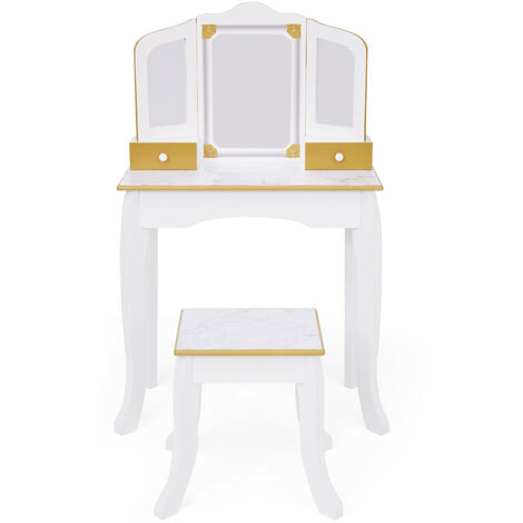 Fantasy Fields by Teamson Kids Versailles Faux Marble Vanity with Stool, White/Gold