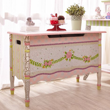 Fantasy Fields Childrens Crackled Rose Wooden Toy Box Chest Kids Storage W-6338G