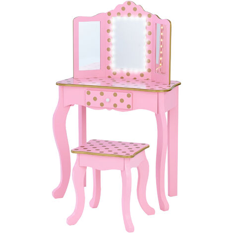 Fantasy Fields Kinder Schminktisch mit Spiegel und Hocker Mit Lichtern Rosa/Gold TD-11670LL