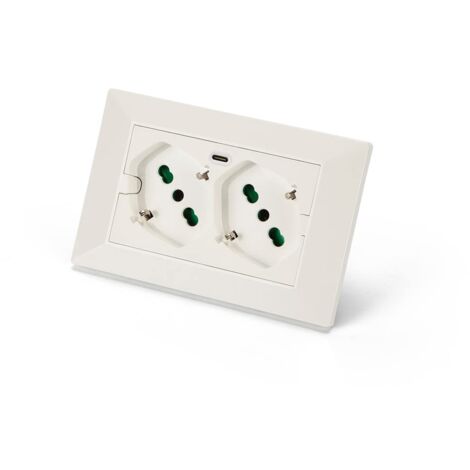 FANTON 421000-Multipresa universale da incasso OPERA/PLA doppia presa bipasso 2P+T 16A 1 presa USB-C 5V 3A precablata 3 moduli + adattatore USB C/A