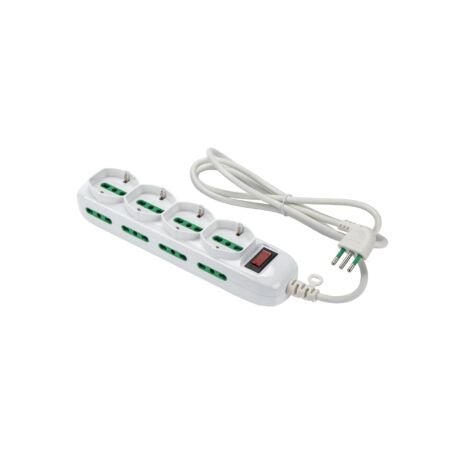 FANTON 474184 Multipresa TRIAX 4 prese bipasso-schuko, 8 prese bipasso, cavo 1,5m, spina a squadra 10A + interruttore di sicurezza, colore bianco