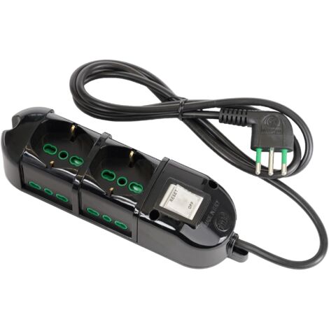 FANTON 481134-B Multipresa elettrica 6 posti con 2 prese universali e 4 prese bivalenti italiane laterali ciabatta spina piccola 10A colore nero