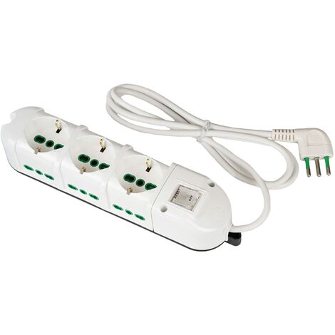 FANTON 481224-B Multipresa elettrica 9 posti con 3 prese universali e 6 prese bivalenti italiane laterali ciabatta spina piccola 10A cavo 1,5mt - colore bianco