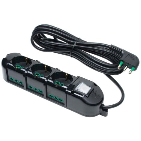 FANTON 481233-B Multipresa elettrica 9 posti con 3 prese universali e 6 prese bivalenti italiane laterali ciabatta spina grande 16A colore nero cavo 3 mt