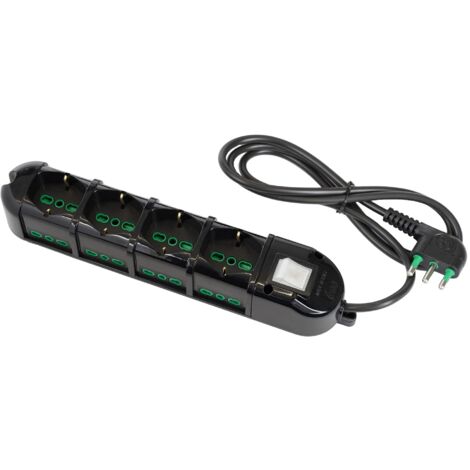 FANTON 481333-B Multipresa elettrica 12 posti con 4 prese universali e 8 prese bivalenti italiane laterali ciabatta spina grande 16A colore nero cavo 3 mt