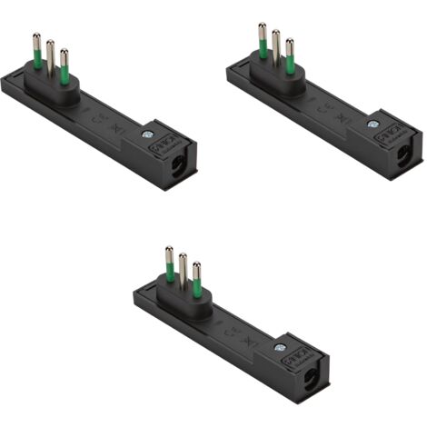 FANTON 80068-B3 Set di 3 pz Spina salvaspazio ultrapiatta italiana piccola 2P+T 10A mod. CLOCK Nera