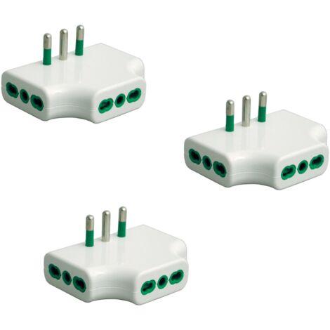 Fanton 82220-B3 - set 3 pezzi adattatore presa tripla piatta SALVASPAZIO multipla 1 spina italiana GRANDE 16A 3 prese italiane grandi adattatore triplo spazi stretti