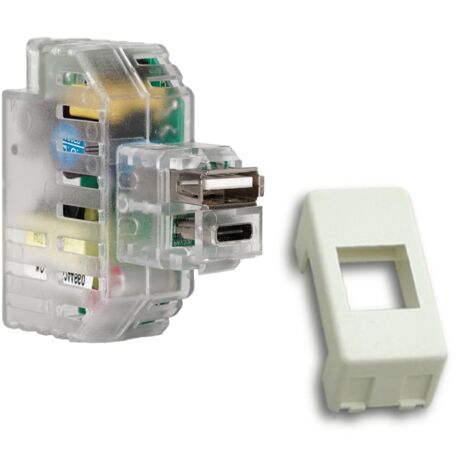 FANTON 82893-37 kit alimentatore USB A+C 2,4A attacco keystone da incasso completo di adattatore combatibile con placche e supporti GEWISS SYSTEM