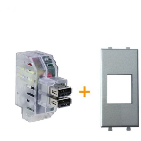 Fanton caricatore doppia presa USB AA 5V 2,4A Compatibile Ave Allumia metallizzato
