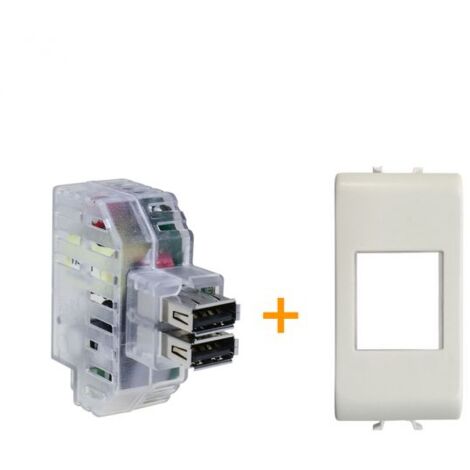 Fanton caricatore doppia presa USB AA 5V 2,4A Compatibile Gewiss Serie Chorus Bianco Satinato