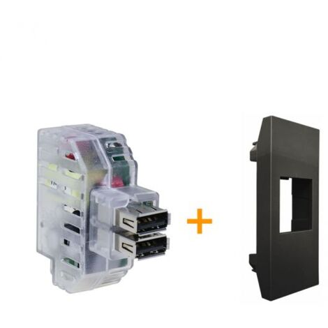 Fanton caricatore doppia presa USB AA 5V 2,4A Compatibile Vimar Linea Nero