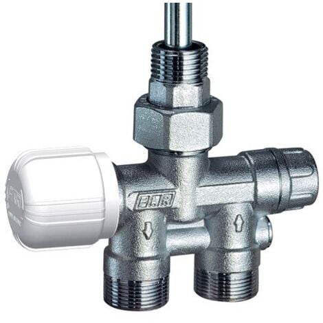 FAR RUBINETTERIE 1435 - Valvola MONO-BITUBO termostatizzabile diritta completa di codolo e calotta - Misura 1/2" 1435