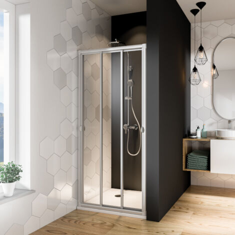 Fara 4 Dusch-Schiebetür 3-tlg. für Nische/Seitenwand, 90cm, Alu-Profil silber-matt, Made in Germany