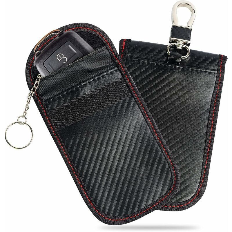 Faraday Blocking Signal Pouch Bag, Pack of 2 RFID Blocking Signal Pouches for Car Keys, Carbon Fiber Anti-RFID Protective Case