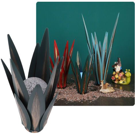 Farbenfrohe, leuchtende Agaven-Metallskulptur, Art-déco-Kunstobjekt für den Innenbereich aus dunkelgrünem Eisen, AAA 300 mAh, 26,5 cm