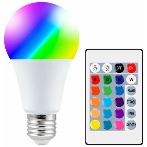 Farbige LED-Lampe, 10 W E27 RGBW-LED-Lampe mit Fernbedienung, Speicherfunktion und Timer, 12 Farben und 7 Helligkeitsstufen, Stimmungsbeleuchtung für Zuhause, Dekoration, Bar und Partys