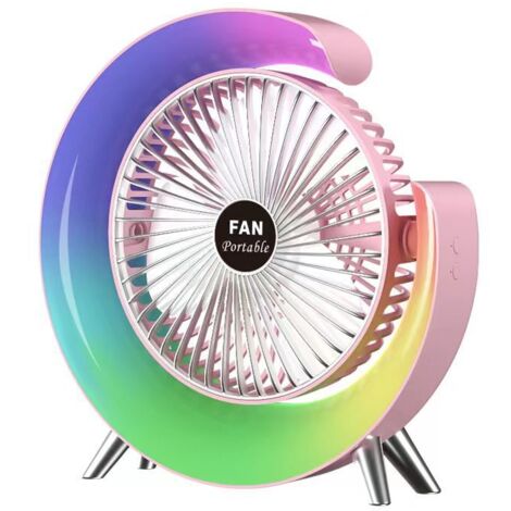 Farbige Tischlampe, USB-aufladbar, starker Luftstrom, intelligente Regulierung, leiser, kleiner elektrischer Ventilator