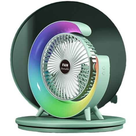 Farbige Tischlampe, USB-aufladbar, starker Luftstrom, intelligente Regulierung, leiser, kleiner elektrischer Ventilator